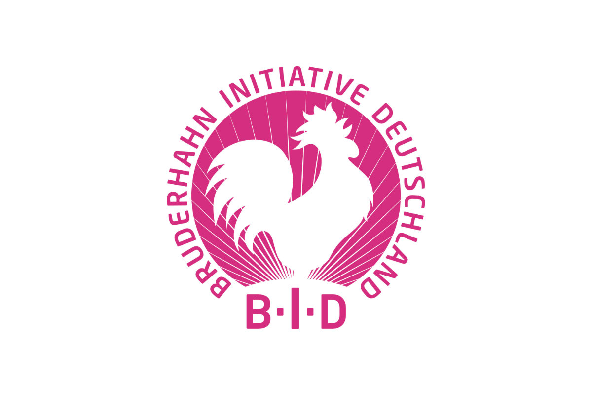 Logo BID, Weißer Hahn auf pinkem Grund